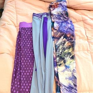 Bundle of Girls Athletic Leggings. Size M. 2x UnderArmour.